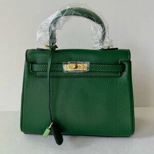 Elegant Kelly Style Green Leather Handbag